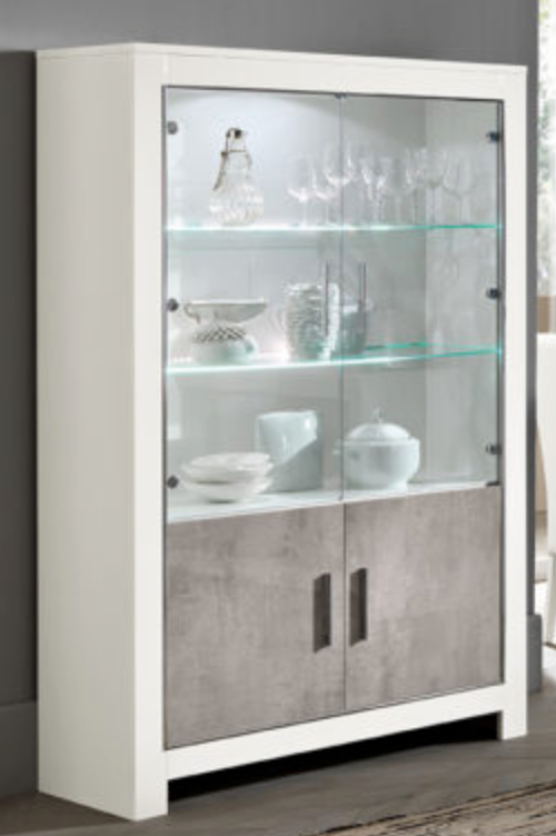 Modena 2 Door Display Cabinet - White & Marble Effect