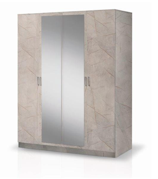 Mary Italian High Gloss Wardrobe 4 Doors - Grey Marble